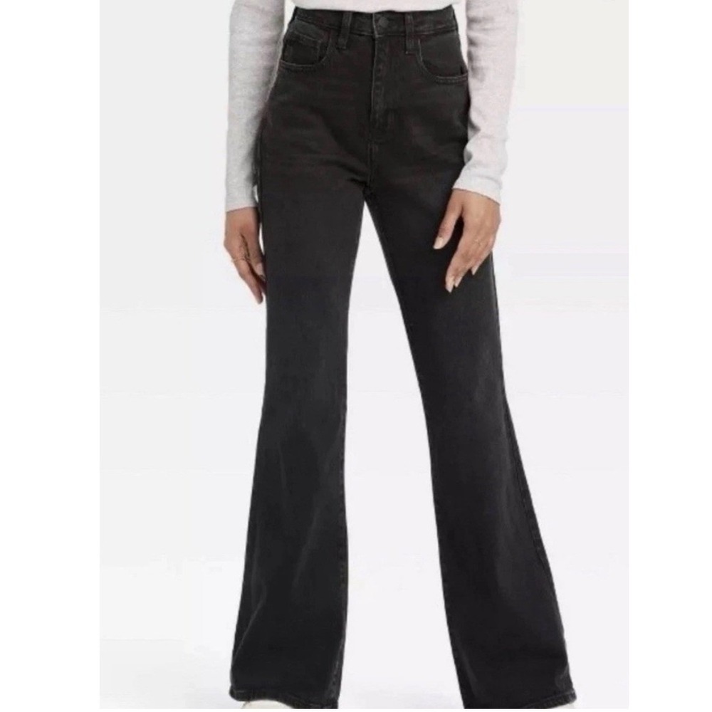 Universal Thread Flare Jeans Womens 14 Black High Rise Stretch Denim Boho Retro‎